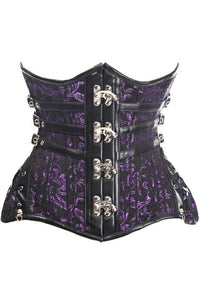 Top Drawer CURVY Steampunk Black/Purple Brocade Steel Double Boned Under Bust Corset-Underbust Corsets-SEXYSHOES.COM
