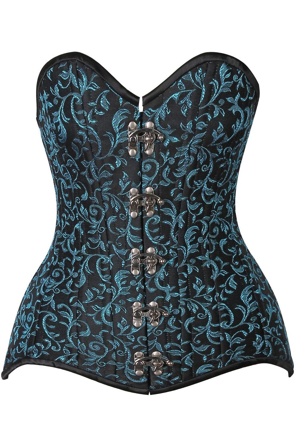 Top Drawer CURVY Teal Brocade Double Steel Boned Overbust Corset-Overbust Corsets-SEXYSHOES.COM