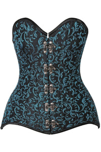 Top Drawer CURVY Teal Brocade Double Steel Boned Overbust Corset-Overbust Corsets-SEXYSHOES.COM