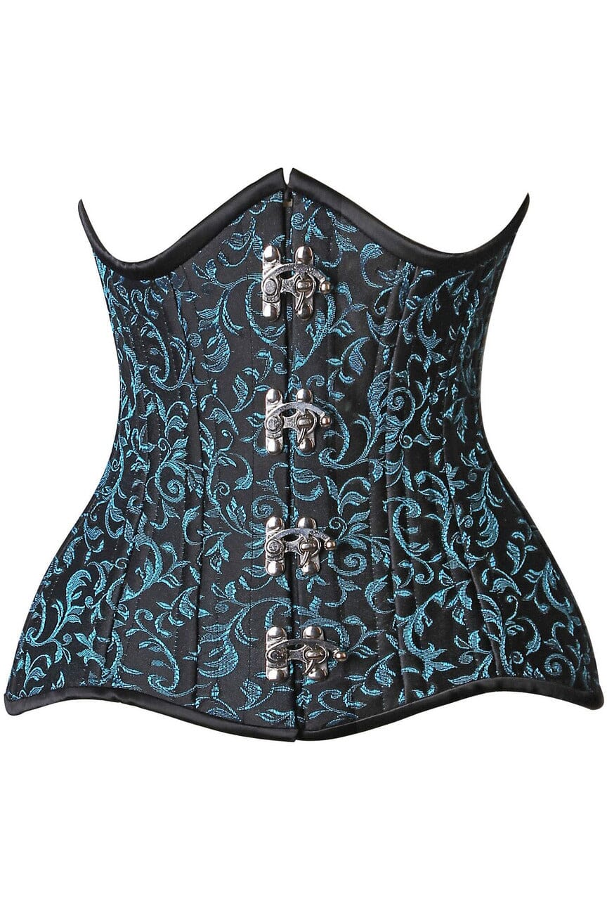Daisy Corsets Top Drawer CURVY Teal Brocade Double Steel Boned Under Bust Corset in Black  from SexyShoes.com