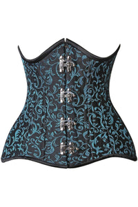 Daisy Corsets Top Drawer CURVY Teal Brocade Double Steel Boned Under Bust Corset in Black  from SexyShoes.com
