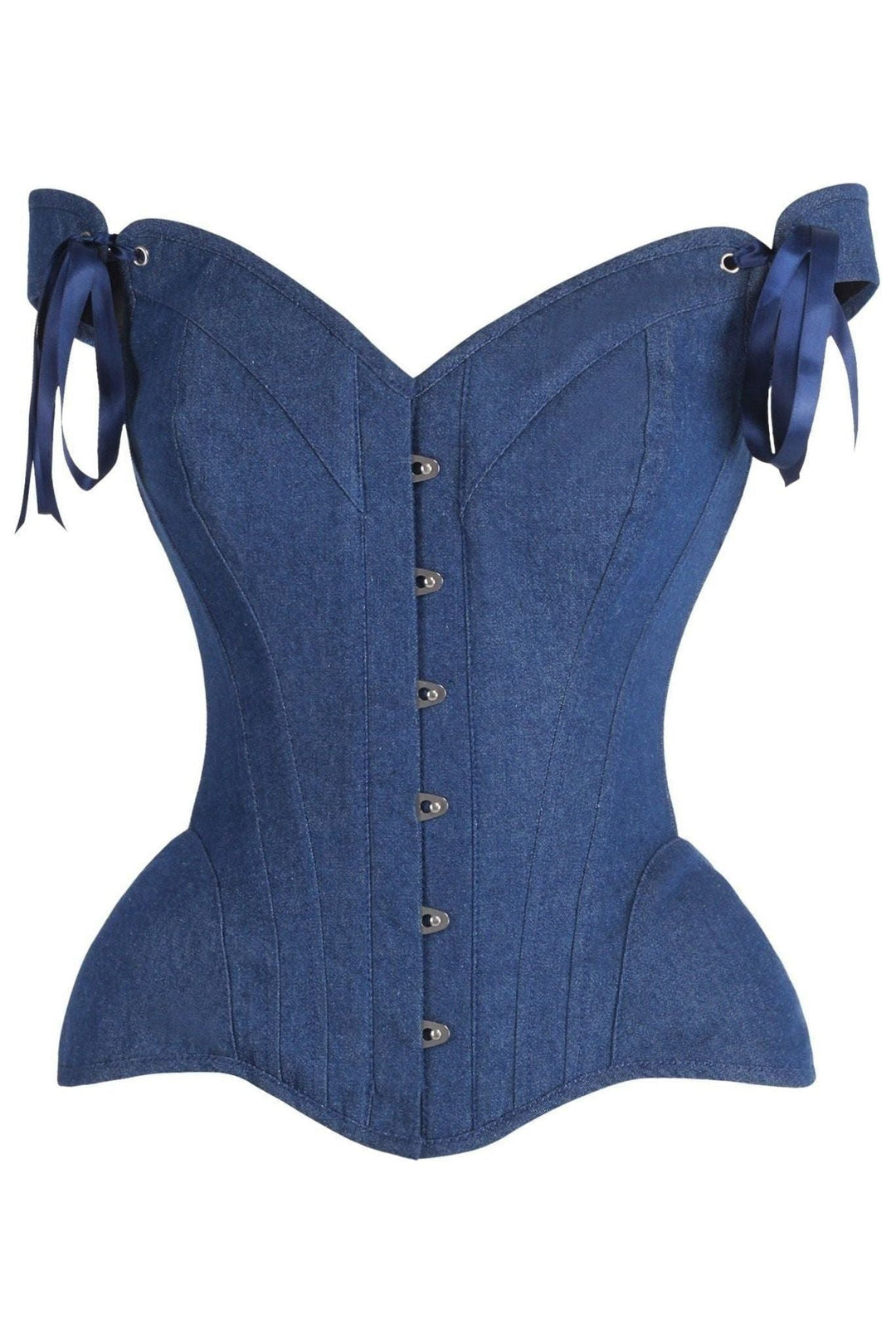 Daisy Corsets Top Drawer Dark Blue Denim Steel Boned Corset w/Straps in Blue  from SexyShoes.com