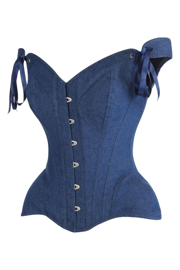 Top Drawer Dark Blue Denim Steel Boned Corset w/Straps