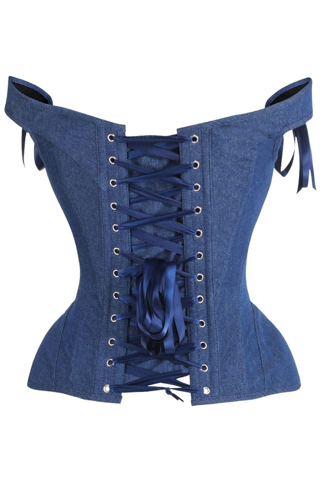 Top Drawer Dark Blue Denim Steel Boned Corset w/Straps