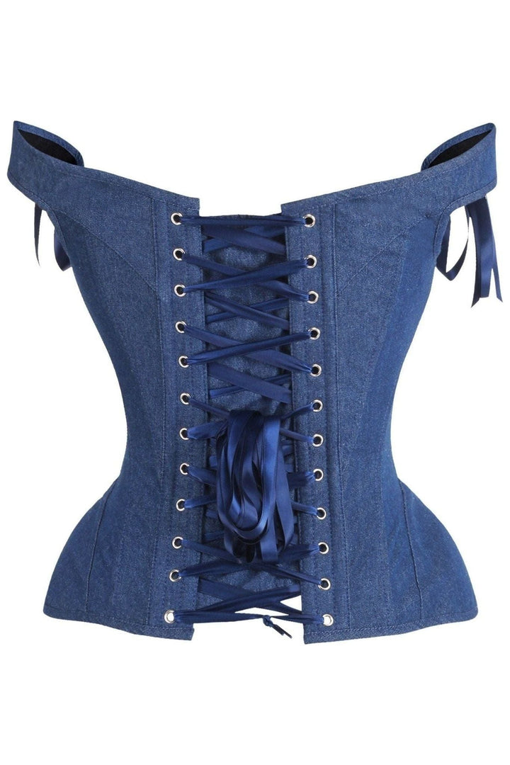 Top Drawer Dark Blue Denim Steel Boned Corset w/Straps