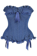Top Drawer Dark Blue Denim Underwire Steel Boned Burlesque Corset w/Bows
