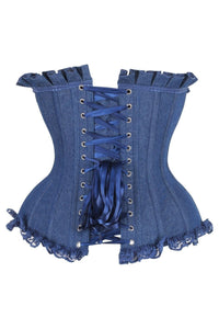 Daisy Corsets Top Drawer Dark Blue Denim Underwire Steel Boned Burlesque Corset w/Bows in Blue 