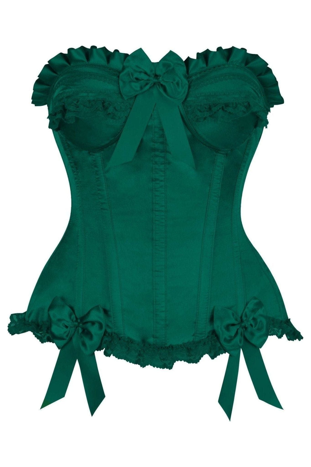 Daisy Corsets Top Drawer Dark Green Satin Steel Boned Burlesque Corset in Green 