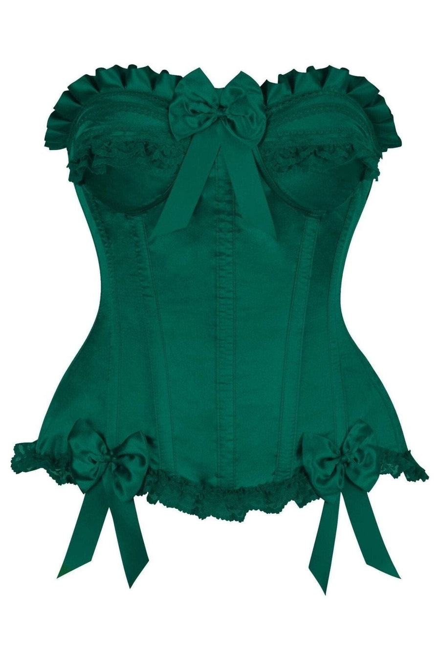 Daisy Corsets Top Drawer Dark Green Satin Steel Boned Burlesque Corset in Green 