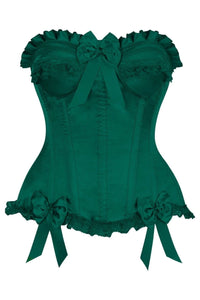 Daisy Corsets Top Drawer Dark Green Satin Steel Boned Burlesque Corset in Green 