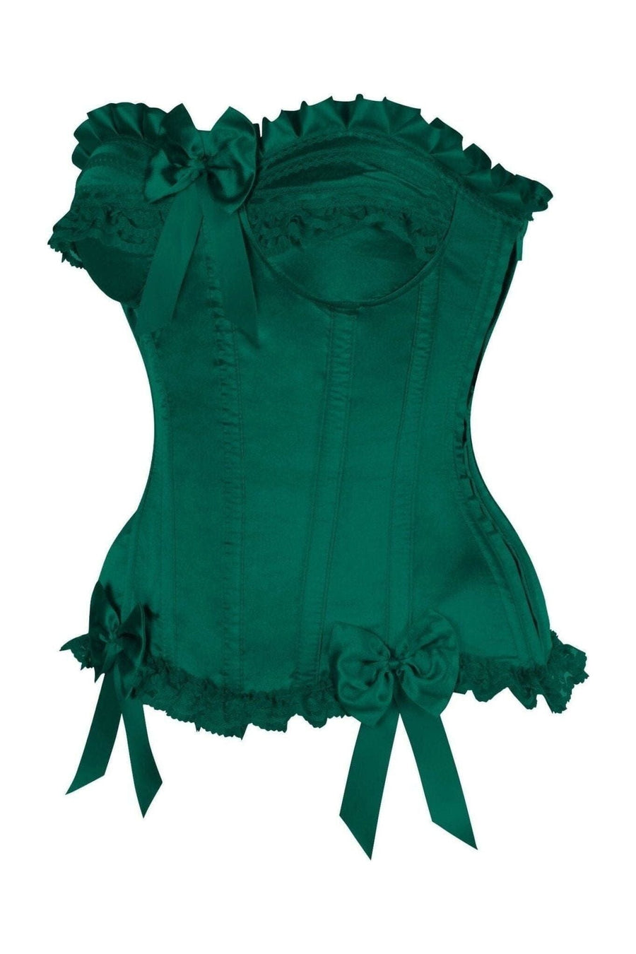 Daisy Corsets Top Drawer Dark Green Satin Steel Boned Burlesque Corset in Green 