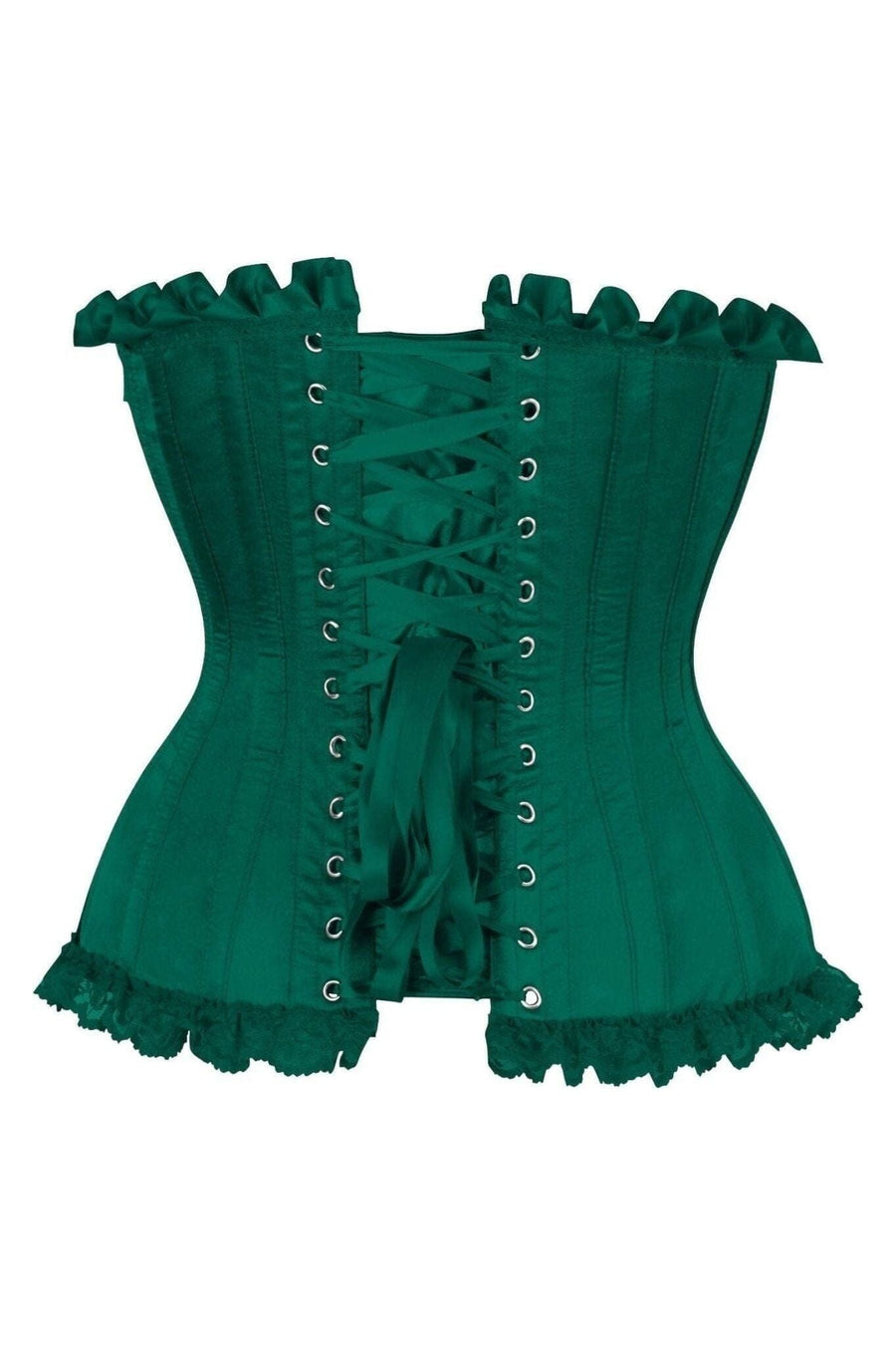 Daisy Corsets Top Drawer Dark Green Satin Steel Boned Burlesque Corset in Green 