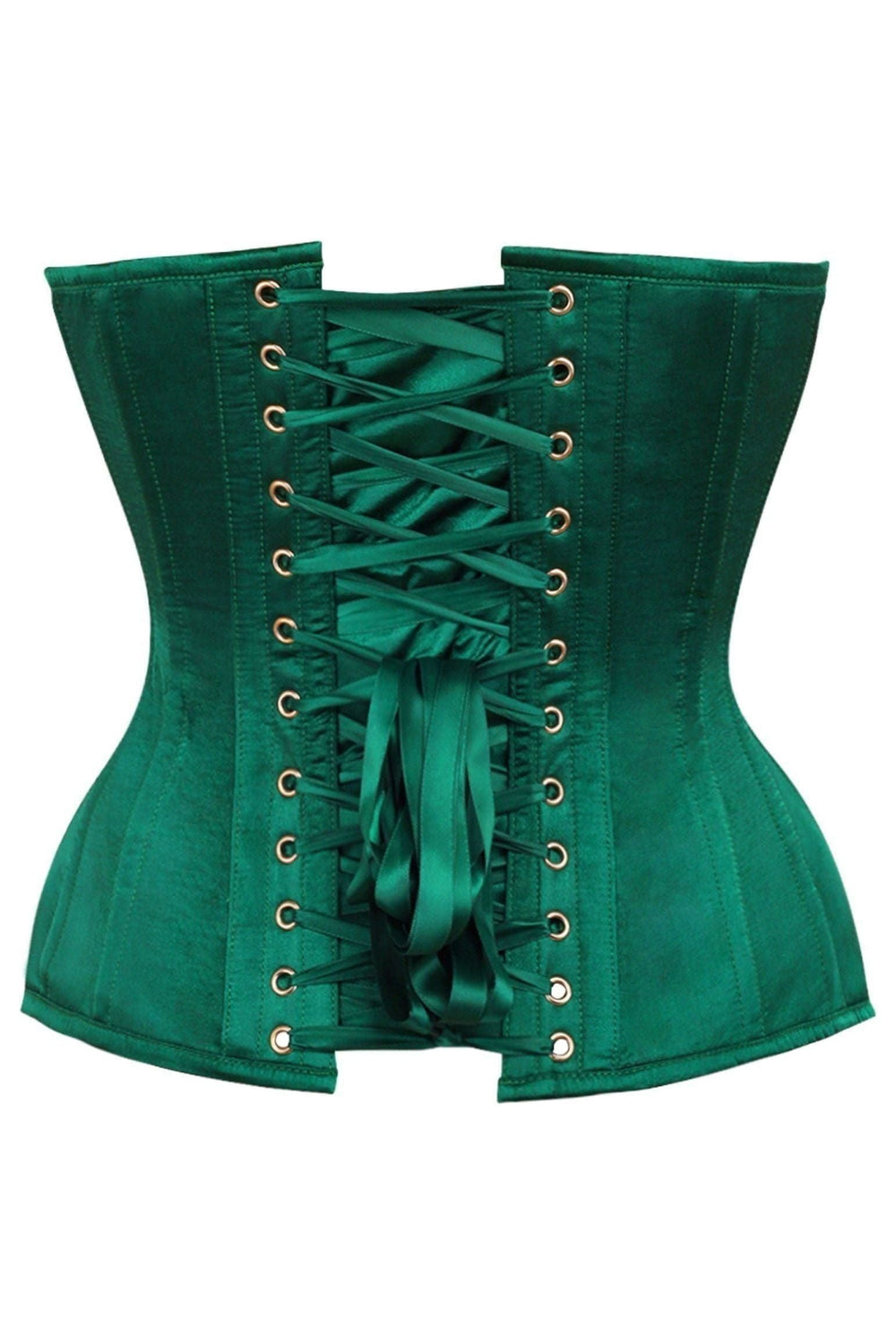 Daisy Corsets Top Drawer Dark Green Satin Steel Boned Overbust Corset in Green 