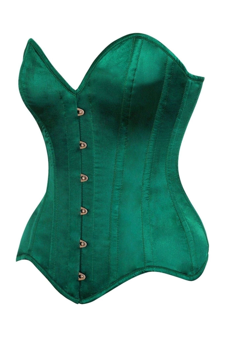 Daisy Corsets Top Drawer Dark Green Satin Steel Boned Overbust Corset in Green 