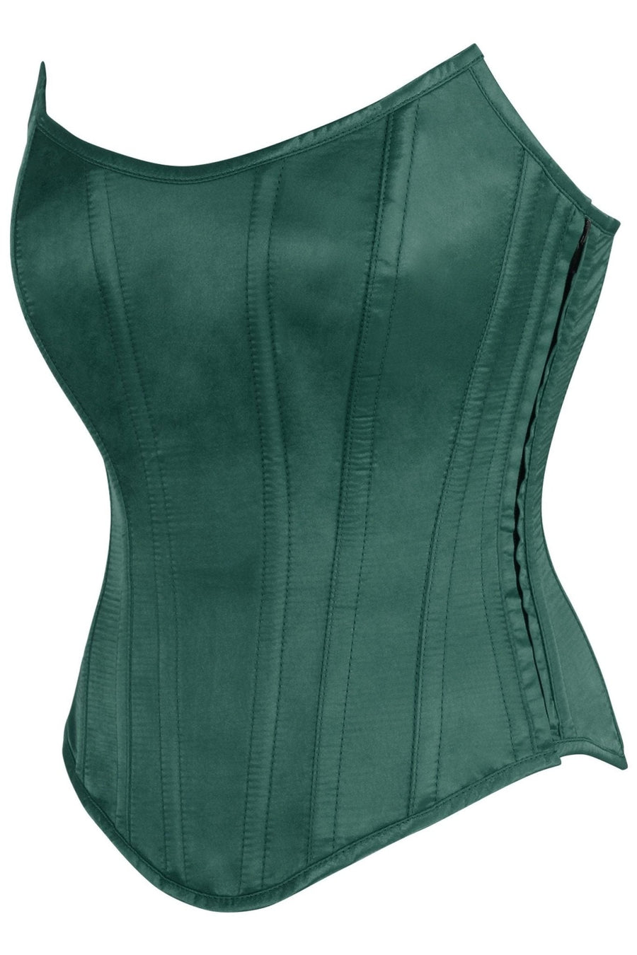 Top Drawer Dark Green Satin Steel Boned Overbust Corset w/Side Zipper