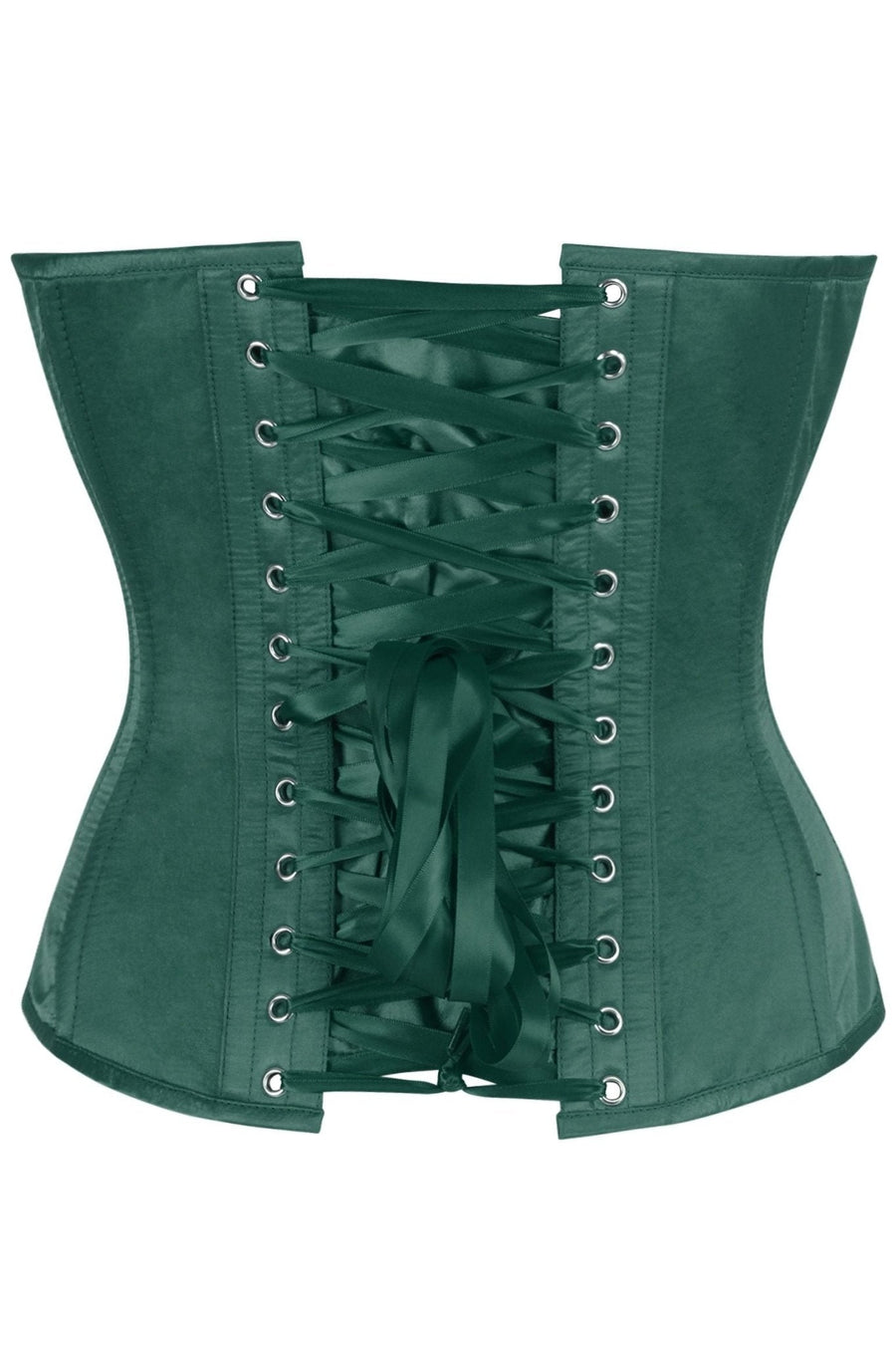 Top Drawer Dark Green Satin Steel Boned Overbust Corset w/Side Zipper