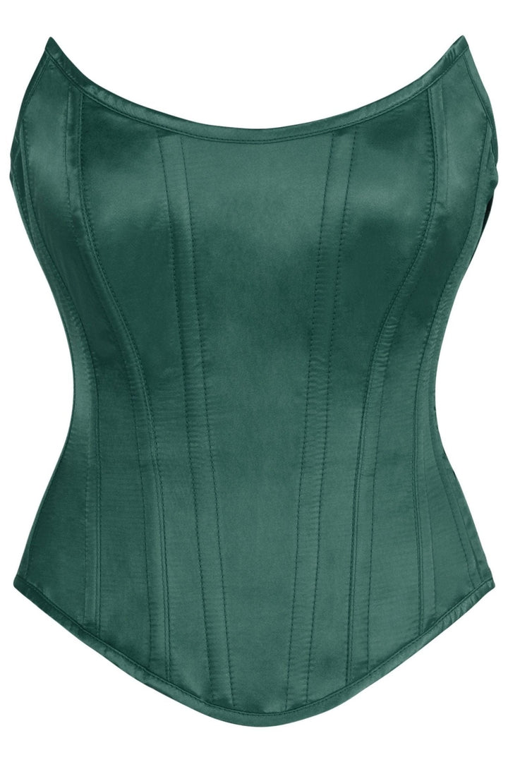 Top Drawer Dark Green Satin Steel Boned Overbust Corset w/Side Zipper