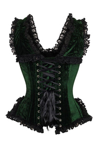 Daisy Corsets Top Drawer Dark Green Velvet & Lace Steel Boned Corset w/Cap Sleeves in Green 