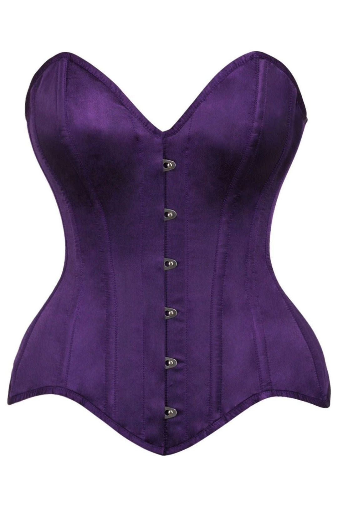 Daisy Corsets Top Drawer Dark Purple Satin Steel Boned Overbust Corset in Purple  from SexyShoes.com