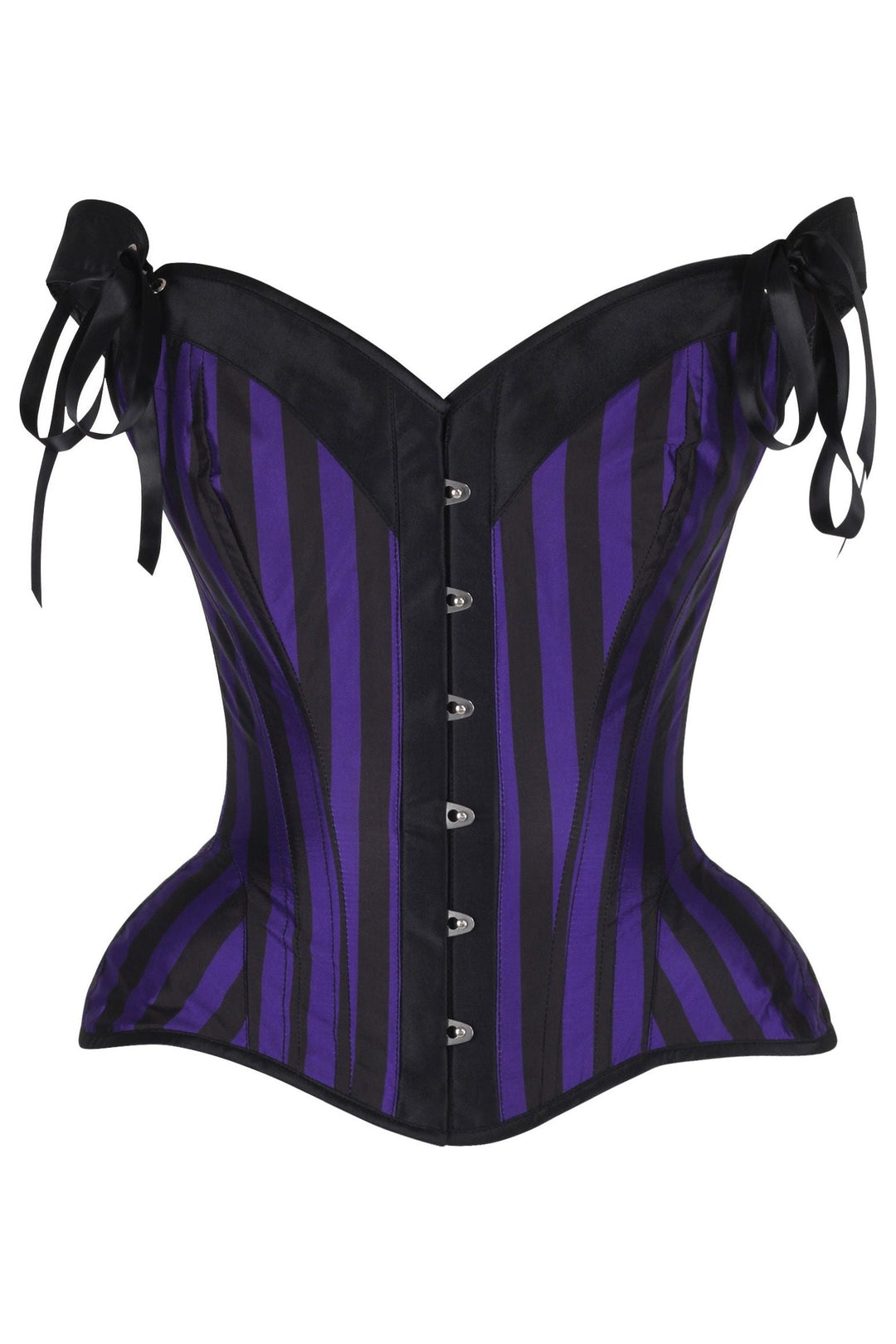 Daisy Corsets Top Drawer Dark Purple/Black Striped Steel Boned Corset w/Straps in Purple  from SexyShoes.com