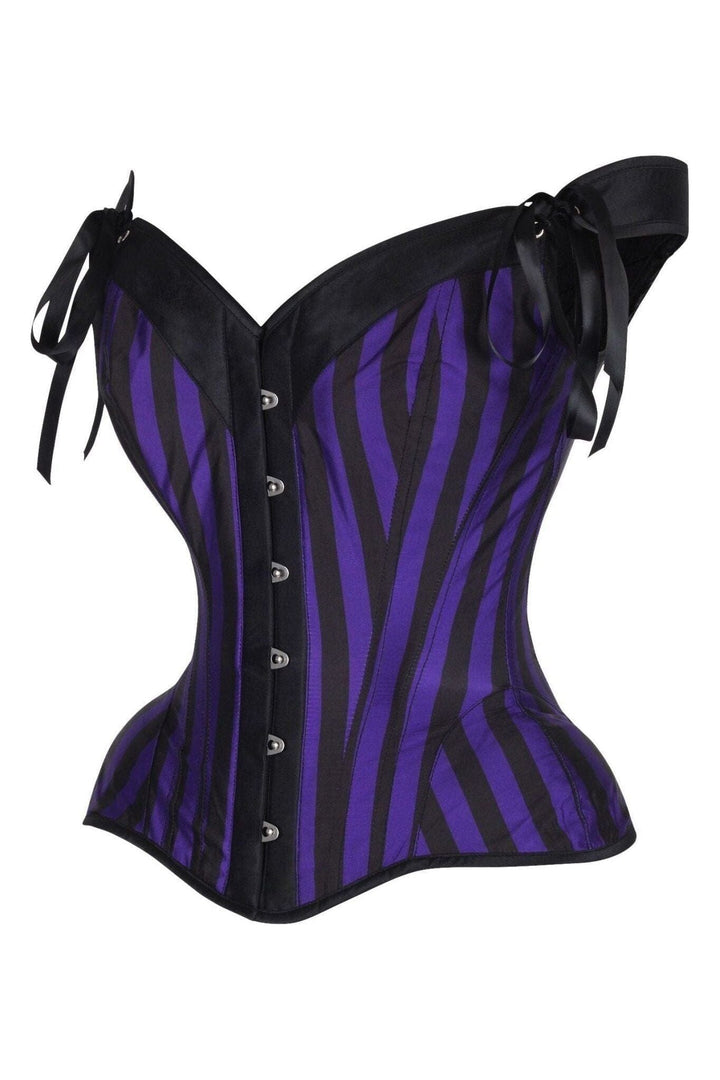 Top Drawer Dark Purple/Black Striped Steel Boned Corset w/Straps