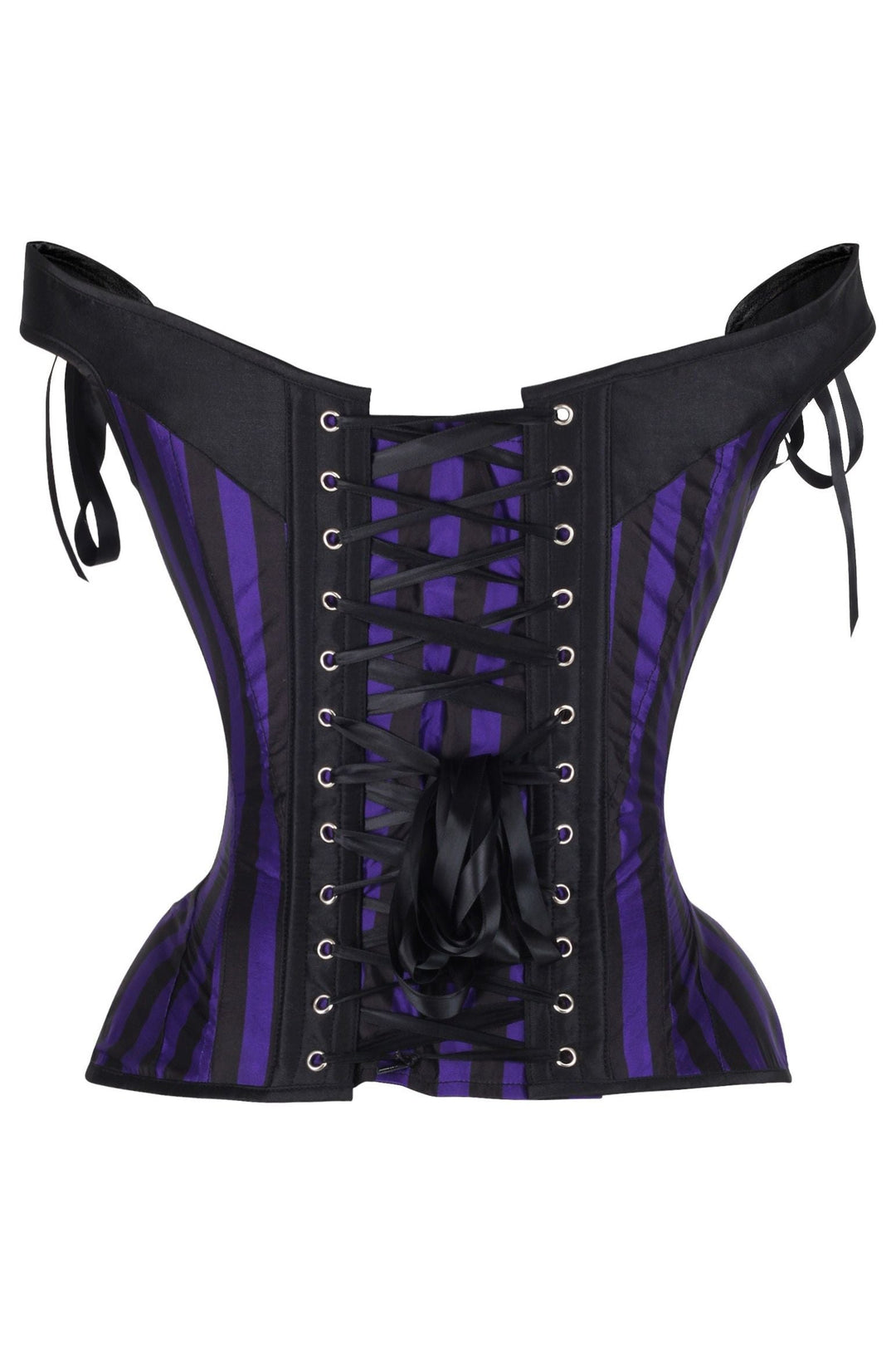Daisy Corsets Top Drawer Dark Purple/Black Striped Steel Boned Corset w/Straps in Purple 