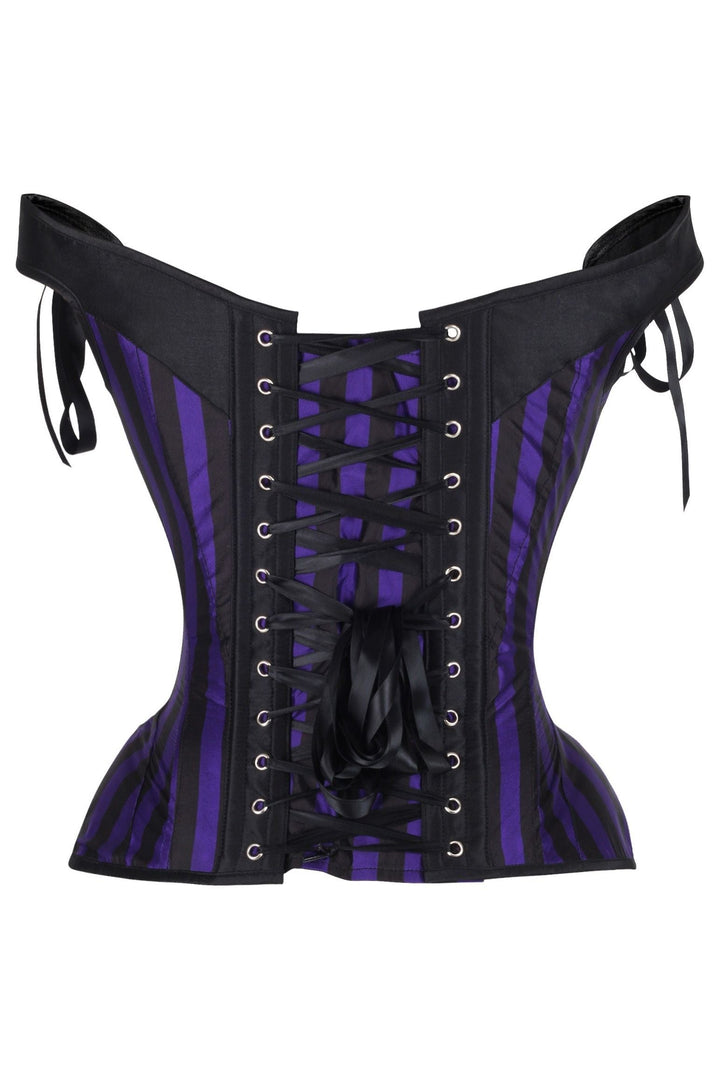 Top Drawer Dark Purple/Black Striped Steel Boned Corset w/Straps
