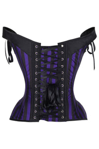 Daisy Corsets Top Drawer Dark Purple/Black Striped Steel Boned Corset w/Straps in Purple 