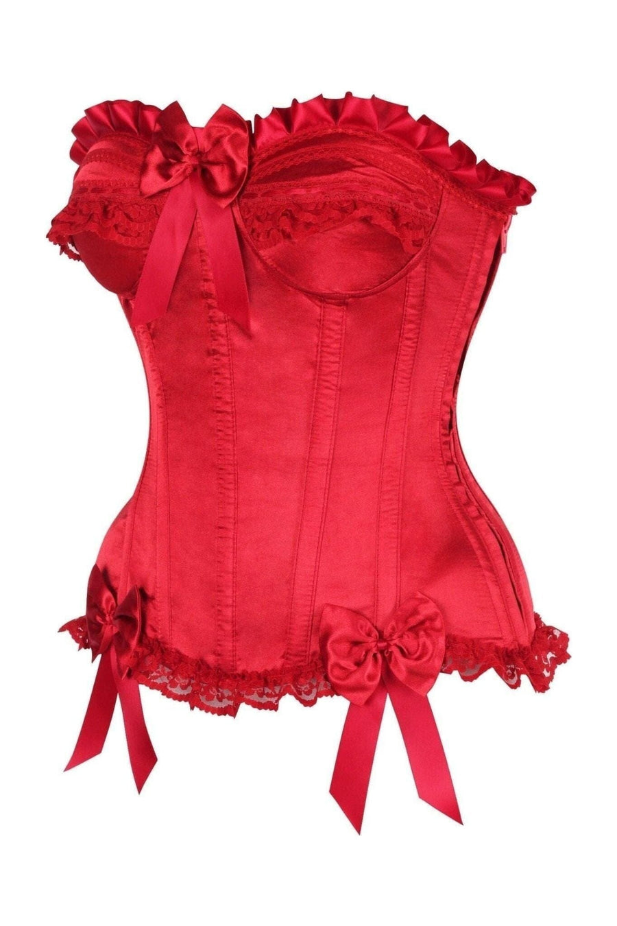 Daisy Corsets Top Drawer Dark Red Satin Steel Boned Burlesque Corset in Red 