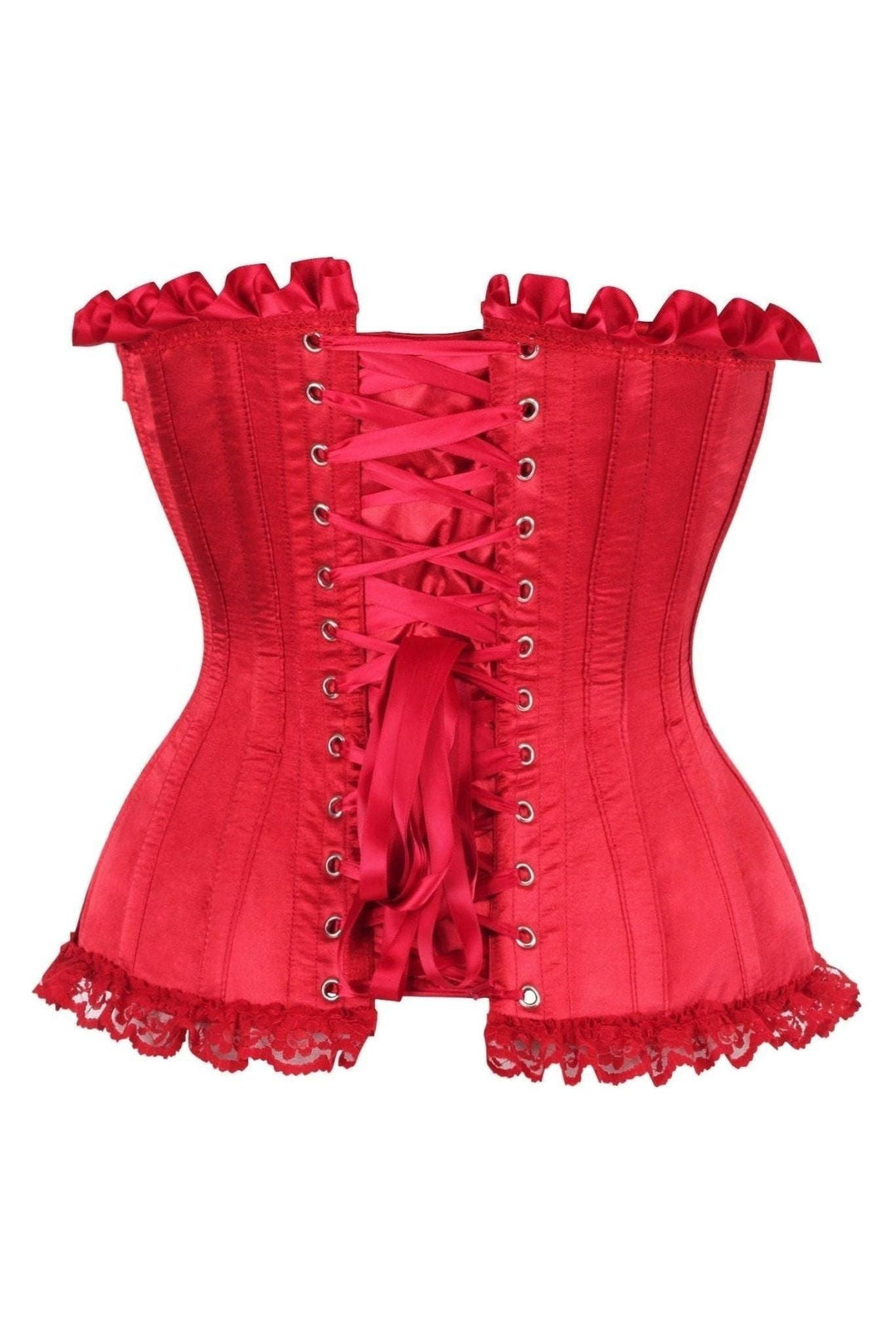 Daisy Corsets Top Drawer Dark Red Satin Steel Boned Burlesque Corset in Red 