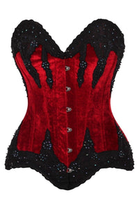 Daisy Corsets Top Drawer Dark Red Velvet & Beaded Steel Boned Overbust Corset in Red  from SexyShoes.com