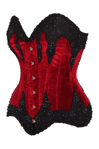 Daisy Corsets Top Drawer Dark Red Velvet & Beaded Steel Boned Overbust Corset in Red 