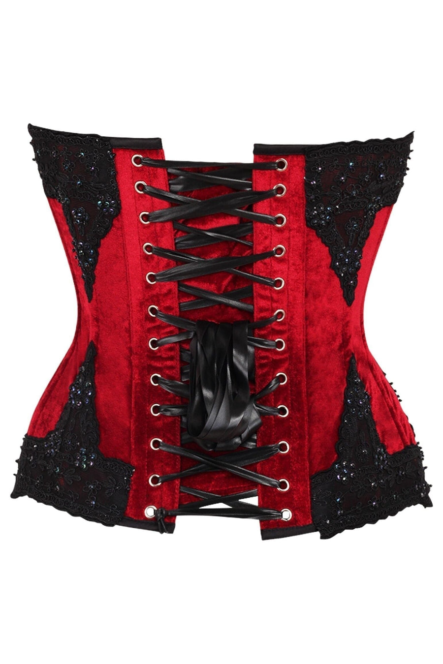 Daisy Corsets Top Drawer Dark Red Velvet & Beaded Steel Boned Overbust Corset in Red 