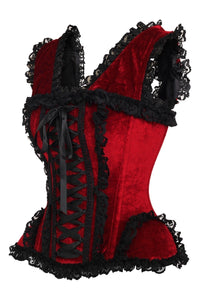 Daisy Corsets Top Drawer Dark Red Velvet & Lace Steel Boned Corset w/Cap Sleeves in Red 