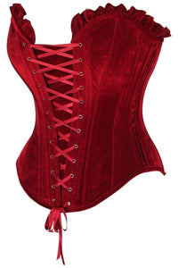 Daisy Corsets Top Drawer Dark Red Velvet Lace Up Steel Boned Overbust Corset in Red 