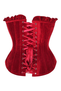 Daisy Corsets Top Drawer Dark Red Velvet Lace Up Steel Boned Overbust Corset in Red 