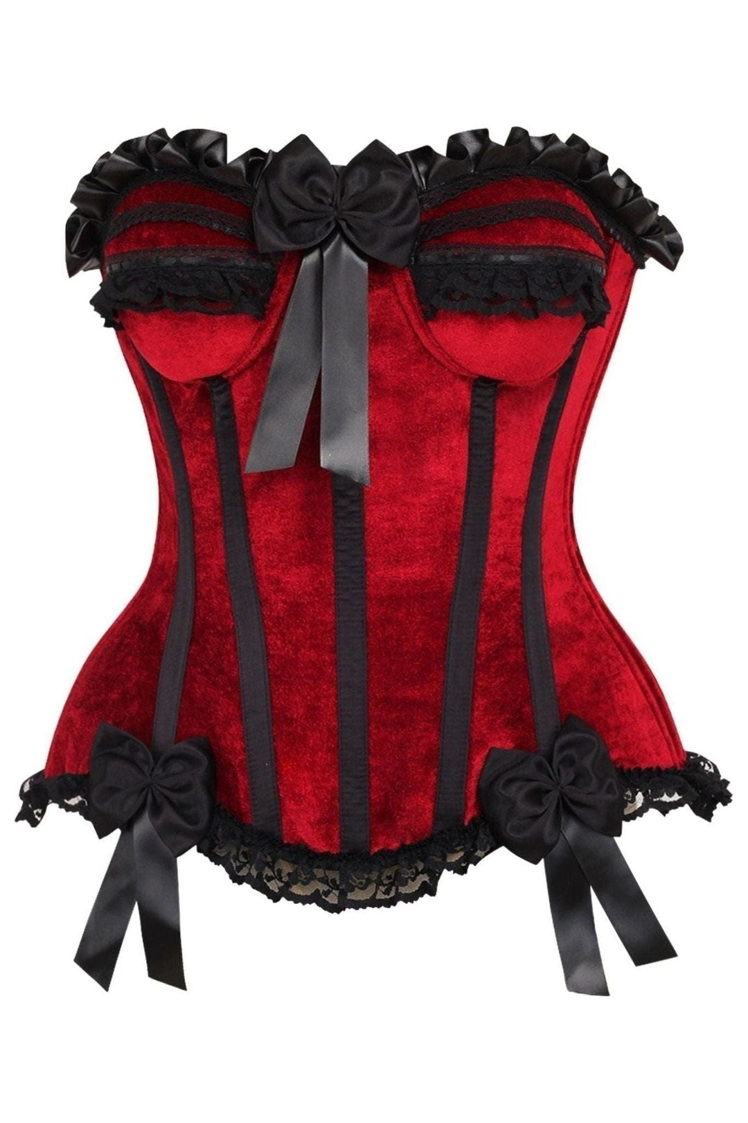 Daisy Corsets Top Drawer Dark Red Velvet Steel Boned Burlesque Corset in Red  from SexyShoes.com