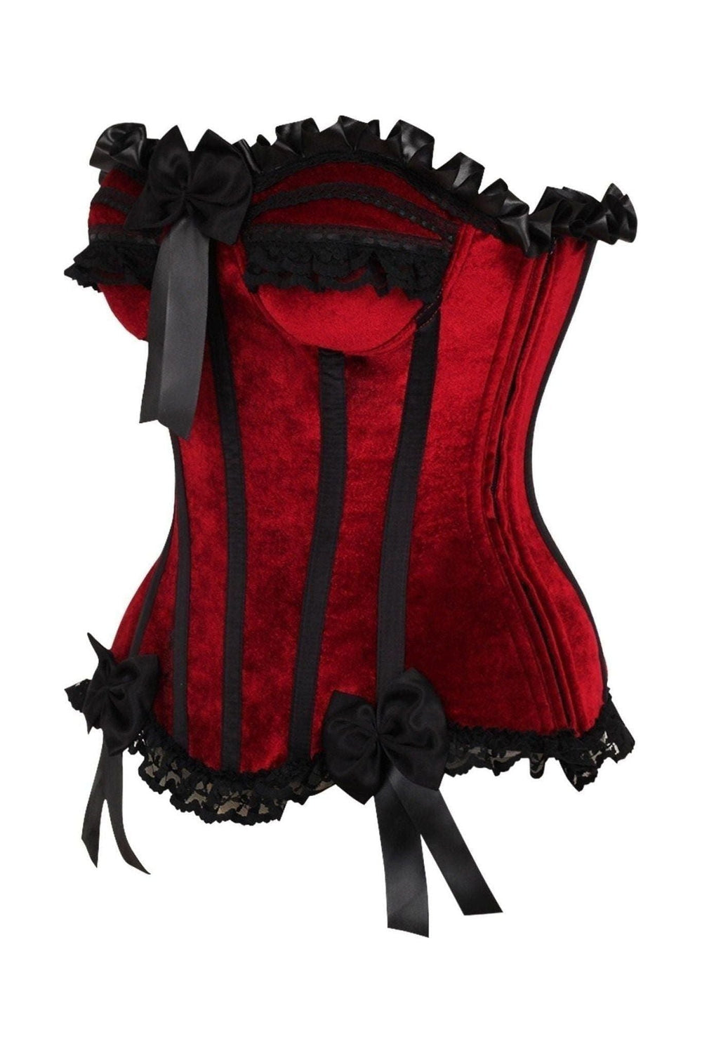 Daisy Corsets Top Drawer Dark Red Velvet Steel Boned Burlesque Corset in Red 