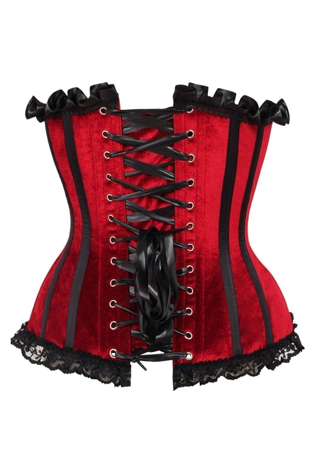 Daisy Corsets Top Drawer Dark Red Velvet Steel Boned Burlesque Corset in Red 