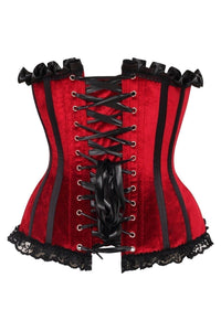 Daisy Corsets Top Drawer Dark Red Velvet Steel Boned Burlesque Corset in Red 
