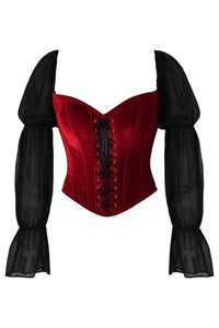 Daisy Corsets Top Drawer Dark Red Velvet Steel Boned Corset w/Sleeves in Red  from SexyShoes.com
