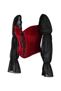 Daisy Corsets Top Drawer Dark Red Velvet Steel Boned Corset w/Sleeves in Red 
