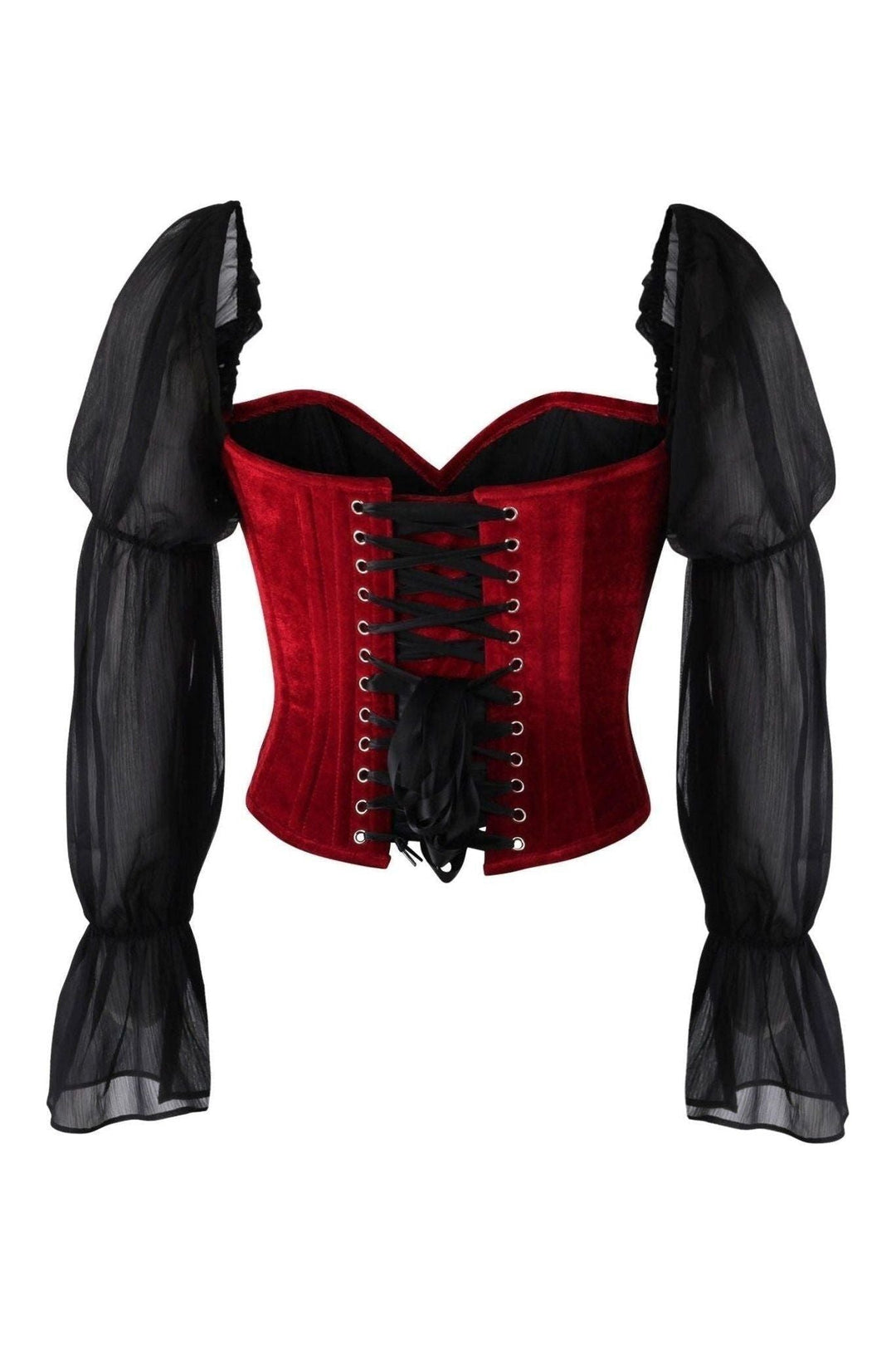 Top Drawer Dark Red Velvet Steel Boned Corset w/Sleeves