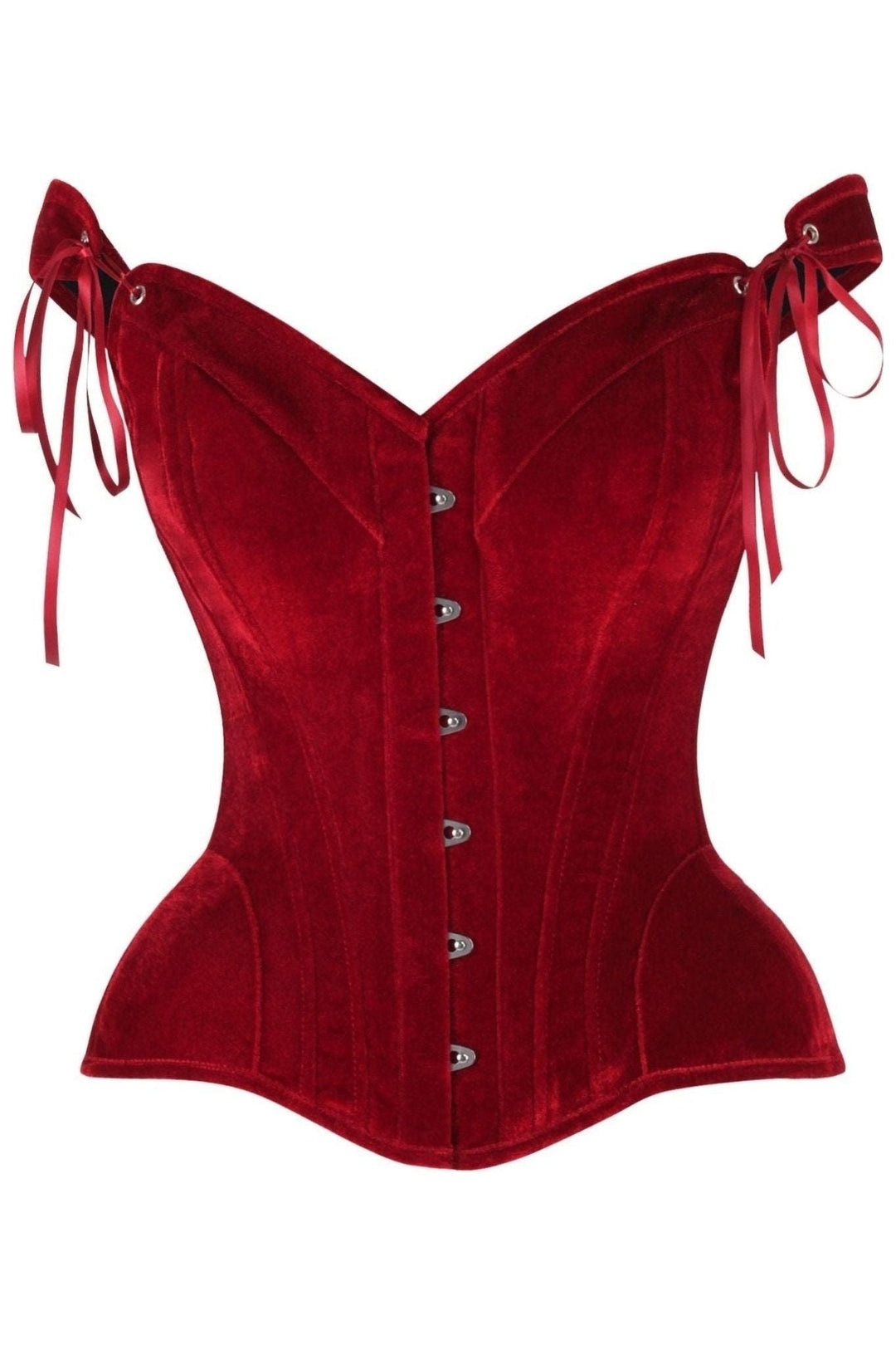 Daisy Corsets Top Drawer Dark Red Velvet Steel Boned Corset w/Straps in Red  from SexyShoes.com