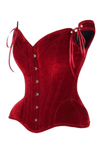 Daisy Corsets Top Drawer Dark Red Velvet Steel Boned Corset w/Straps in Red 