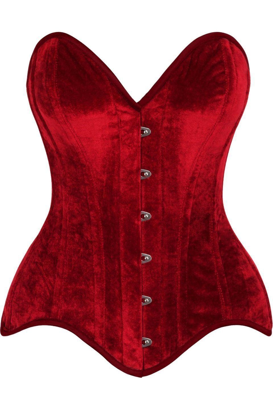 Daisy Corsets Top Drawer Dark Red Velvet Steel Boned Overbust Corset in Red  from SexyShoes.com