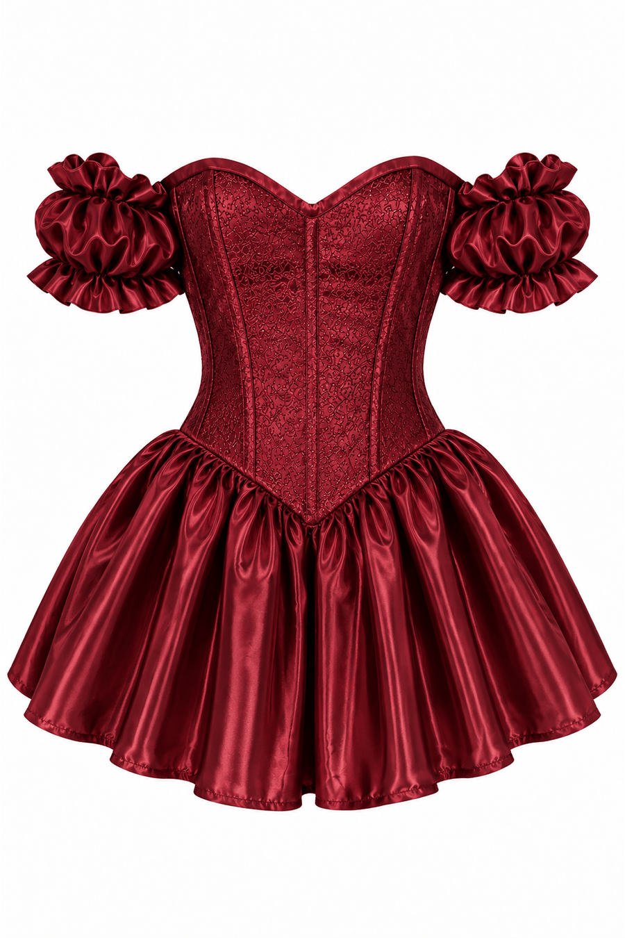 Top Drawer Dark Red Wine Brocade & Silk Steel Boned Corset Dress w/Sleeves
