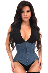 Daisy Corsets Top Drawer Denim Double Steel Boned Waist Training Corset Cincher in Blue  from SexyShoes.com