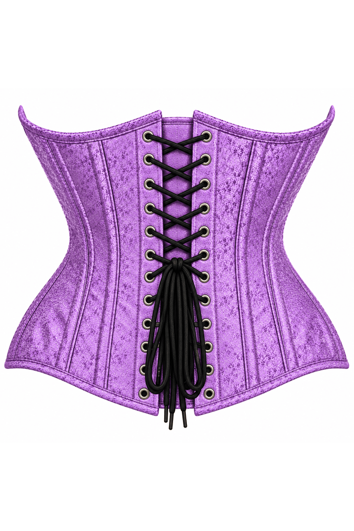 Top Drawer Double Steel Boned Light Purple Brocade Curvy Underbust Corset