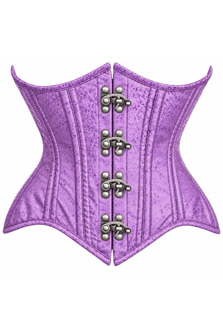 Top Drawer Double Steel Boned Light Purple Brocade Curvy Underbust Corset